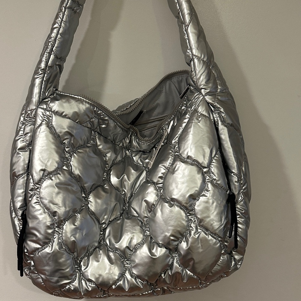 Katydid Metallic Silver Quilted Hobo Bag